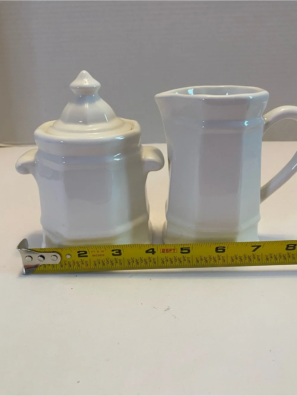 Vintage Pfaltzgraff Heritage White Sugar Bowl w/Lid & Creamer Set 1990s.